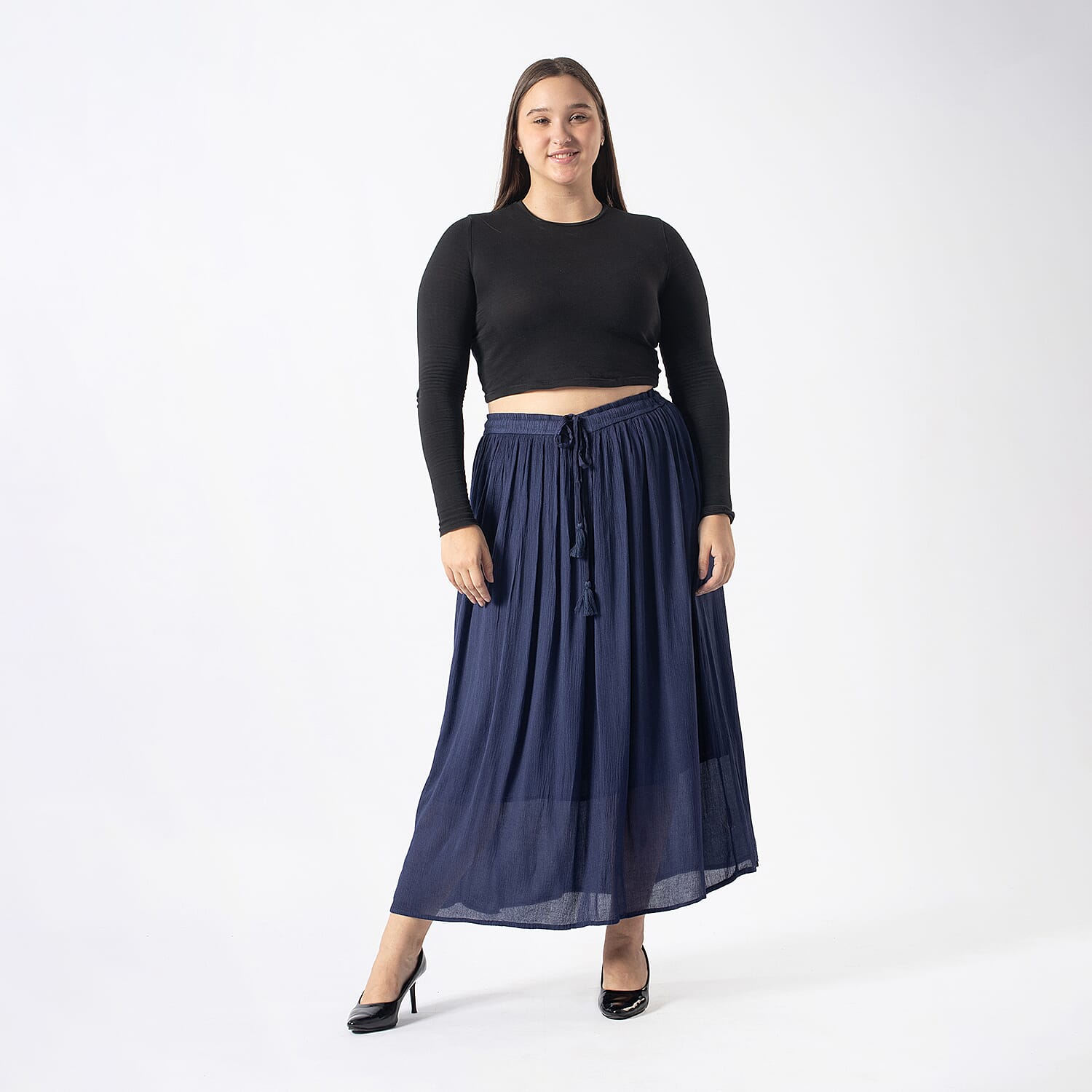 Tamsy Viscose Tie Dye Long Skirt (Size S) - Turquoise