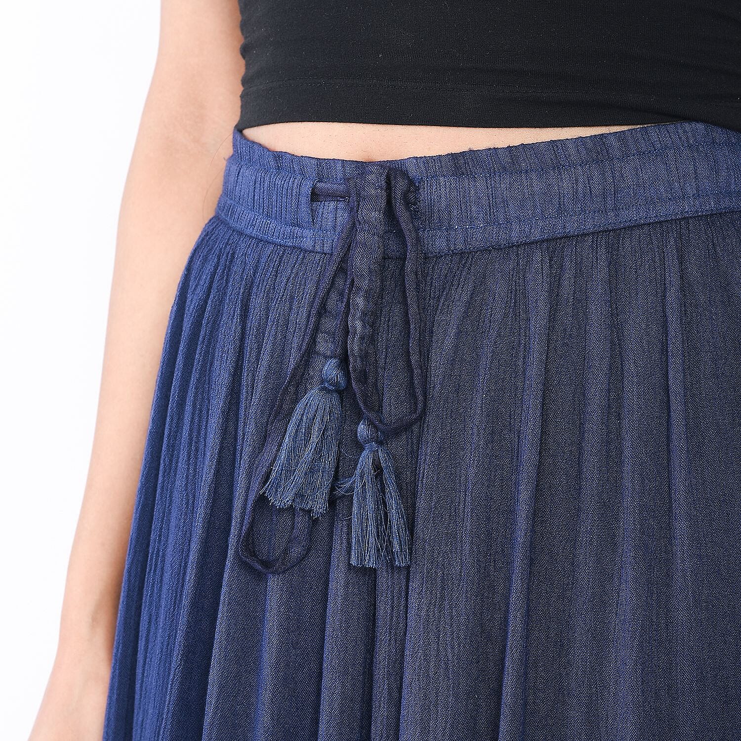 Tamsy Viscose Tie Dye Long Skirt (Size S) - Turquoise