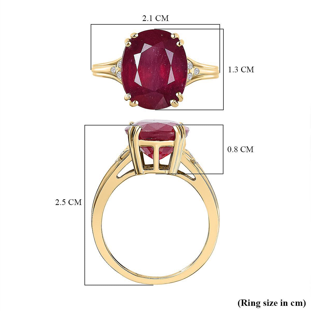 9K Yellow Gold  African Ruby and Moissanite Ring 6.66 Ct