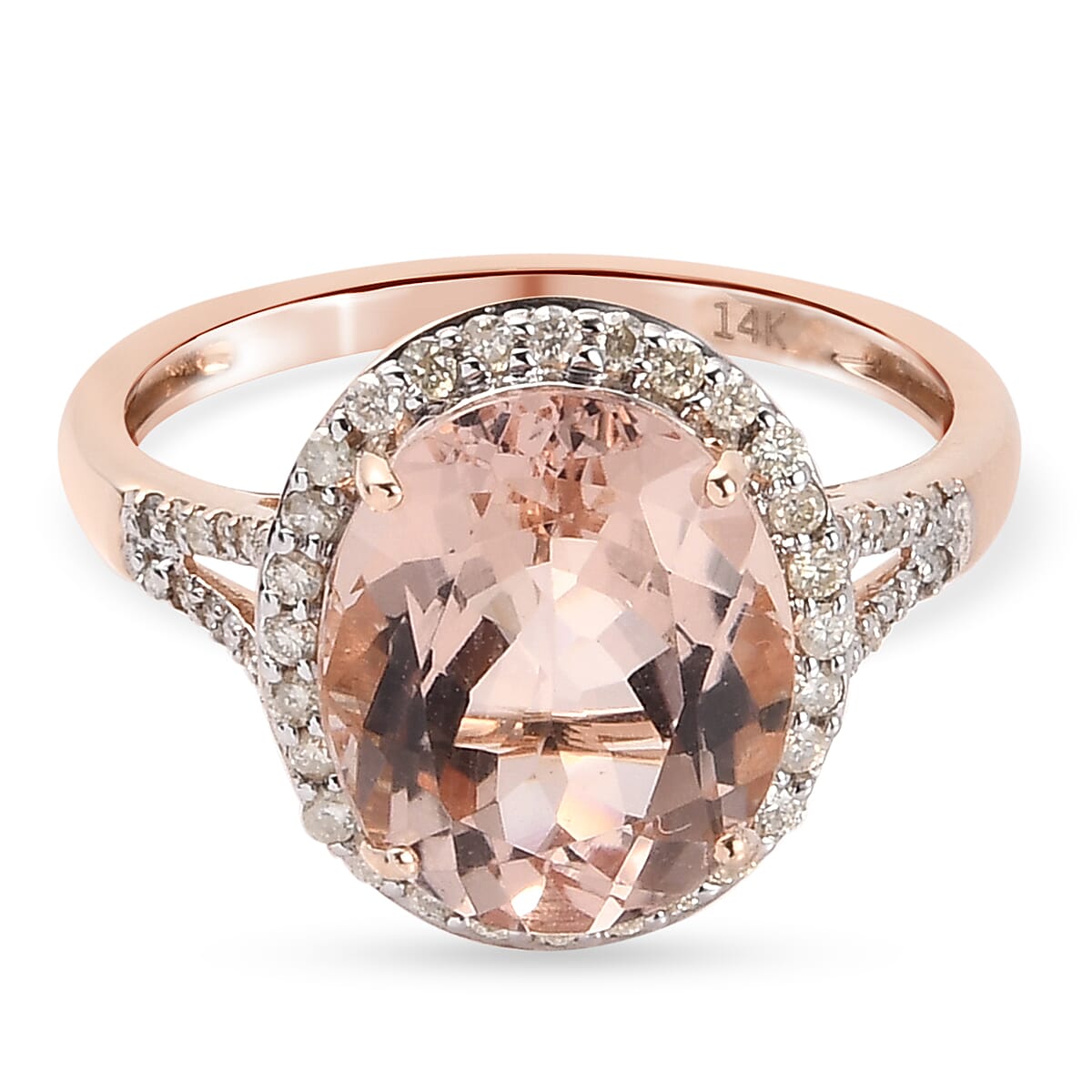 14K Rose Gold AAA Morganite and Diamond Ring 4.81 Ct.