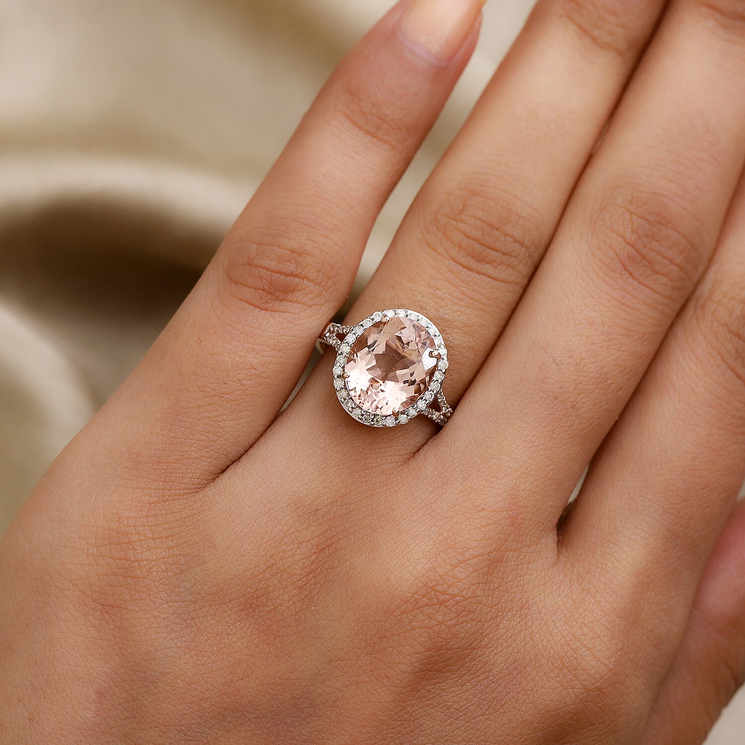 14K Rose Gold AAA Morganite and Diamond Ring 4.81 Ct.