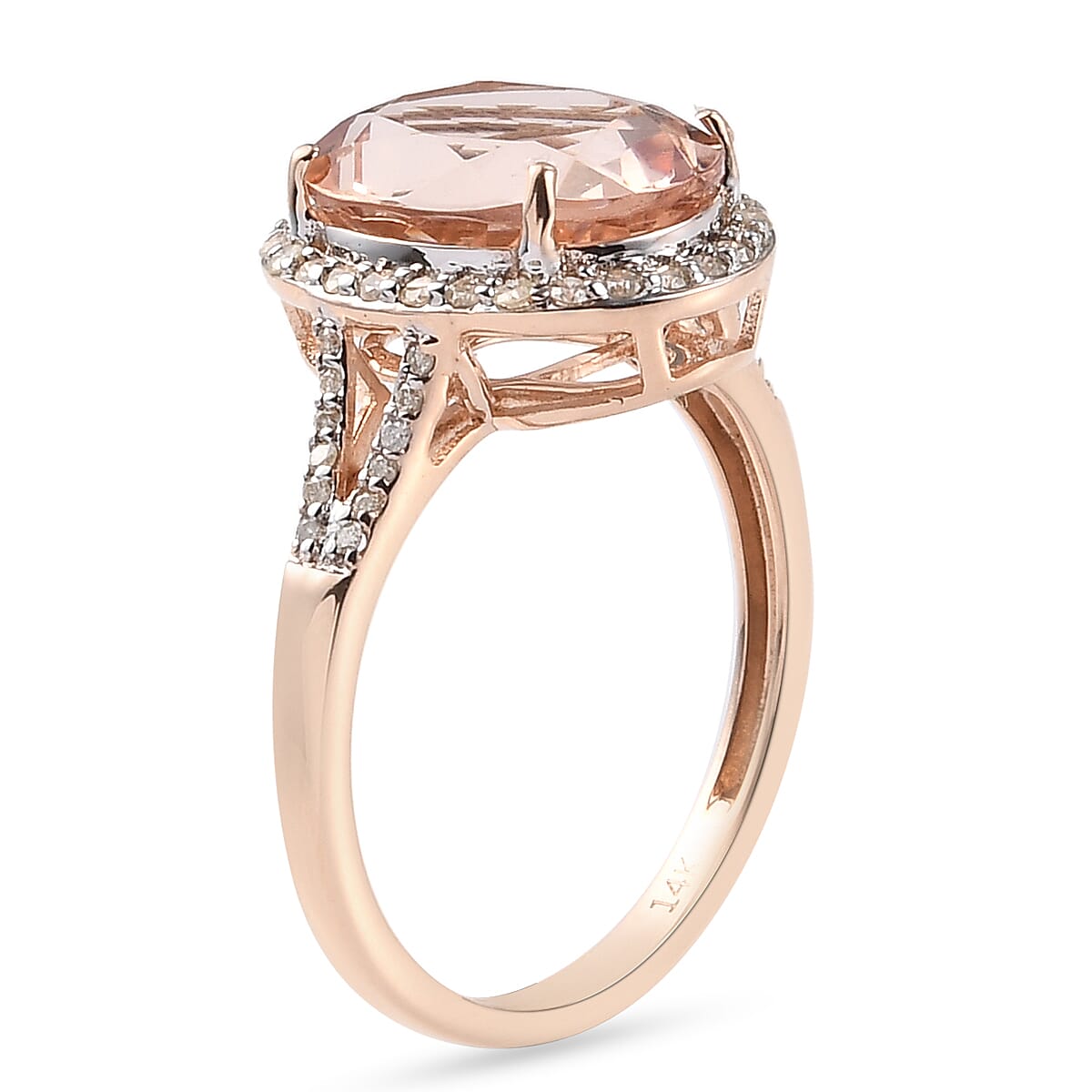 14K Rose Gold AAA Morganite and Diamond Ring 4.81 Ct.