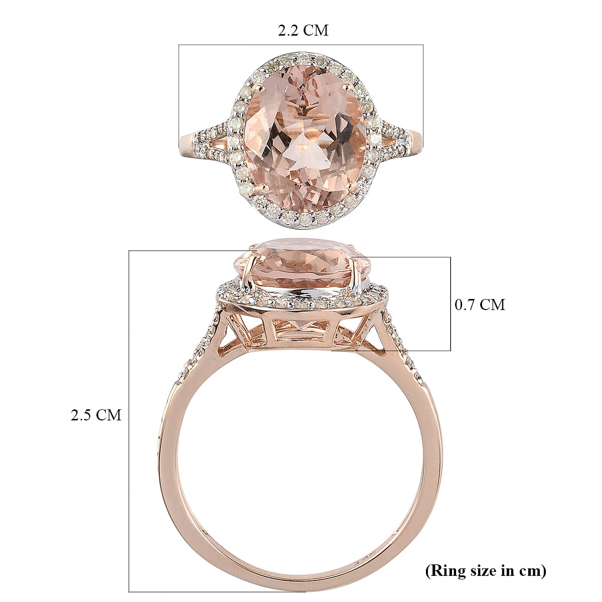 14K Rose Gold AAA Morganite and Diamond Ring 4.81 Ct.