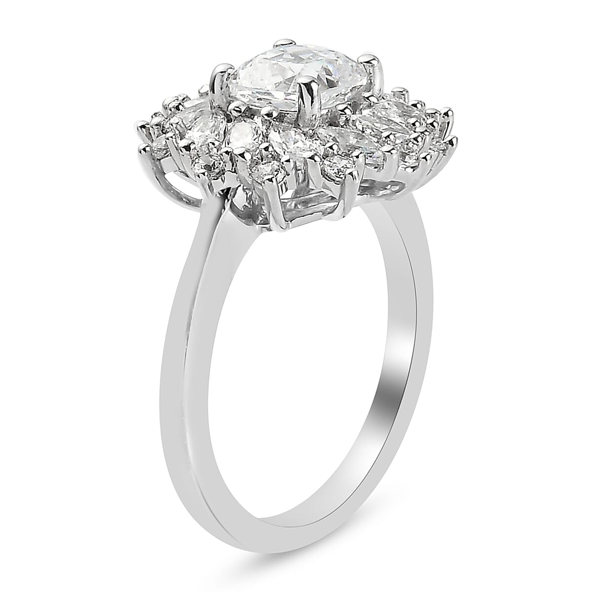 Lustro Stella Platinum Overlay Sterling Silver Ring Made with Finest CZ 3.73 Ct.