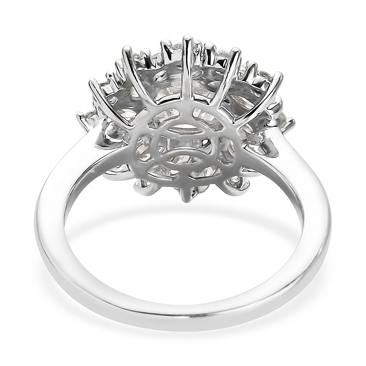 Lustro Stella Platinum Overlay Sterling Silver Ring Made with Finest CZ 3.73 Ct.