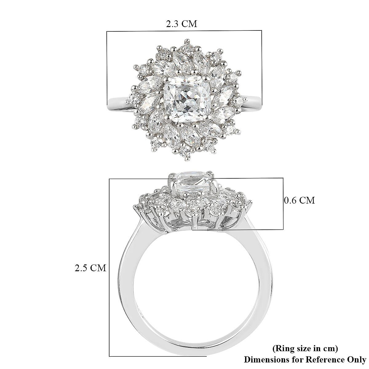 Lustro Stella Platinum Overlay Sterling Silver Ring Made with Finest CZ 3.73 Ct.