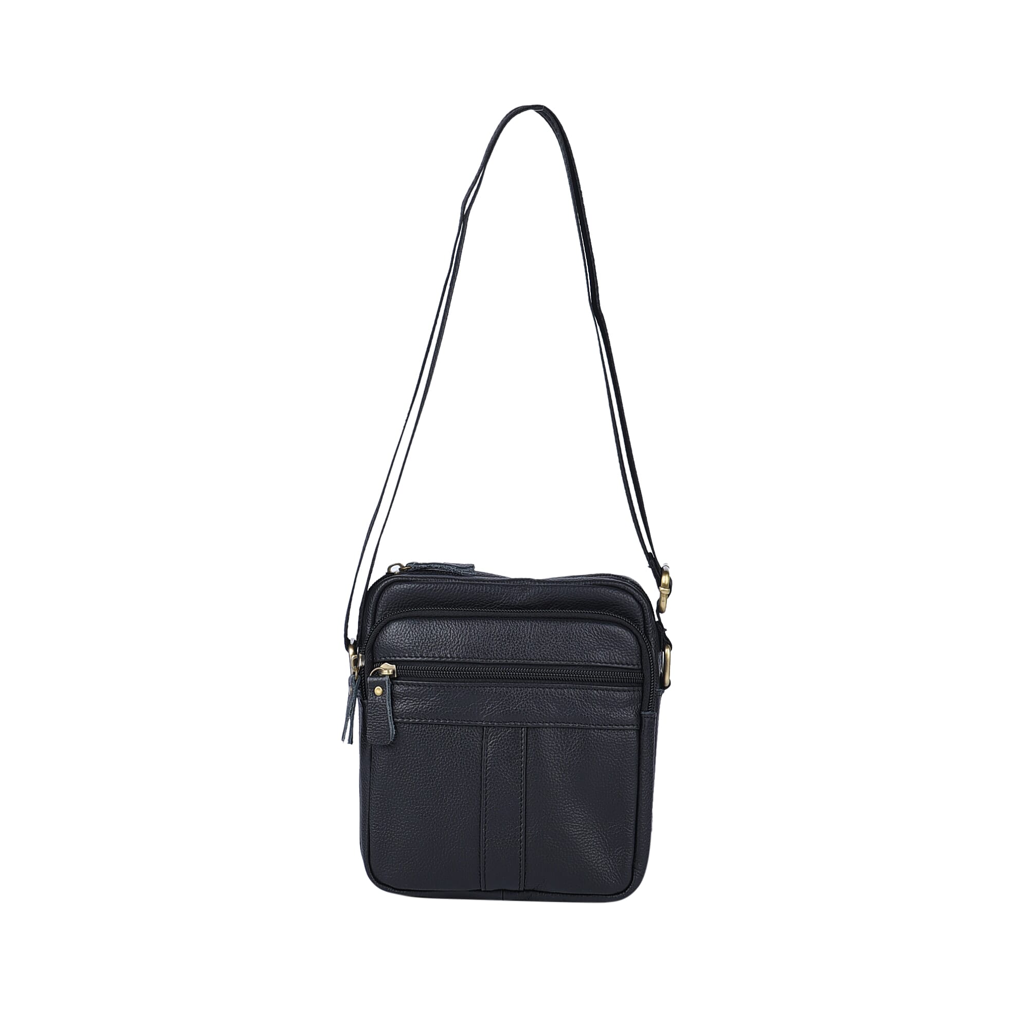 Hong Kong Closeout Collection Black Genuine Leather Mens Crossbody Bag