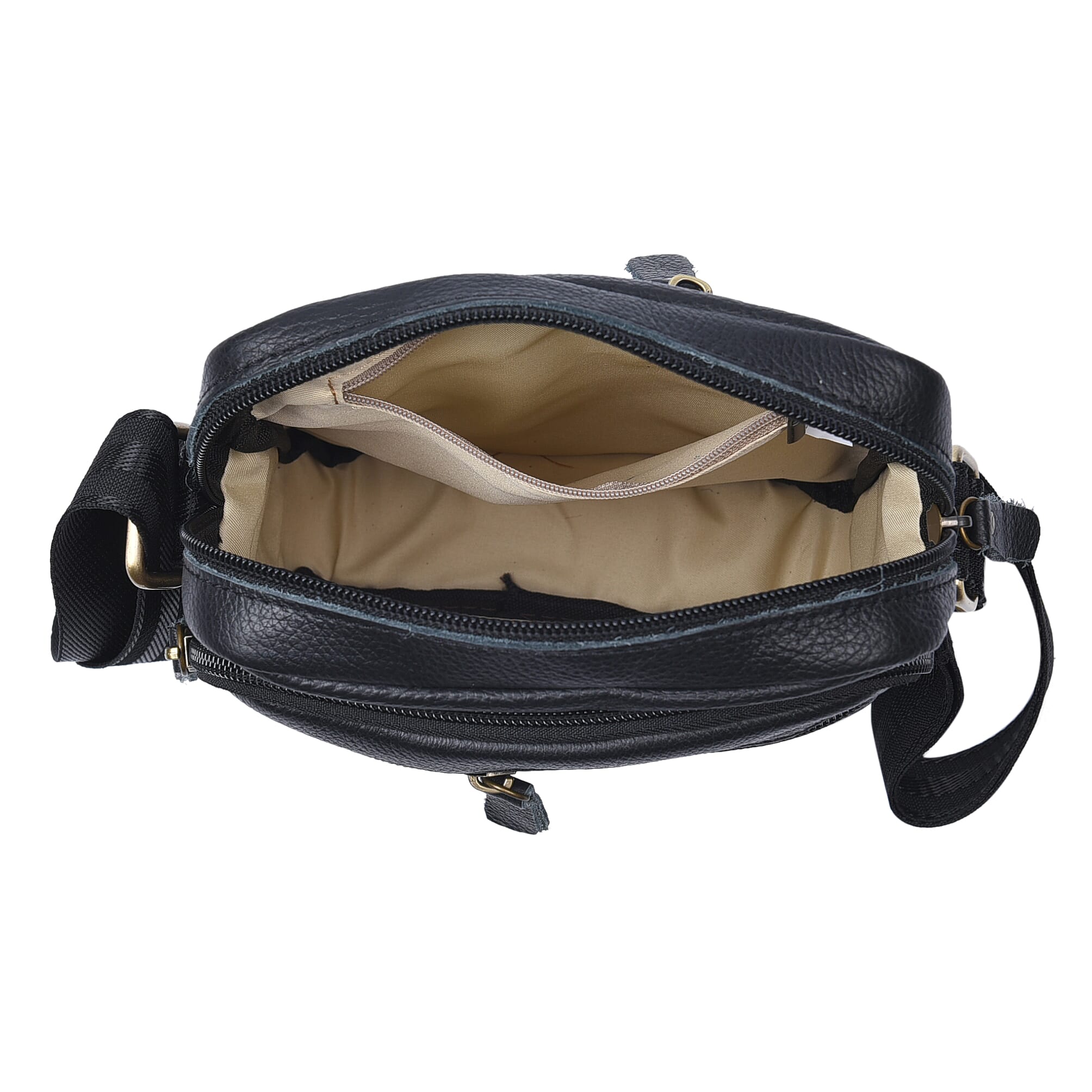 Hong Kong Closeout Collection Black Genuine Leather Mens Crossbody Bag