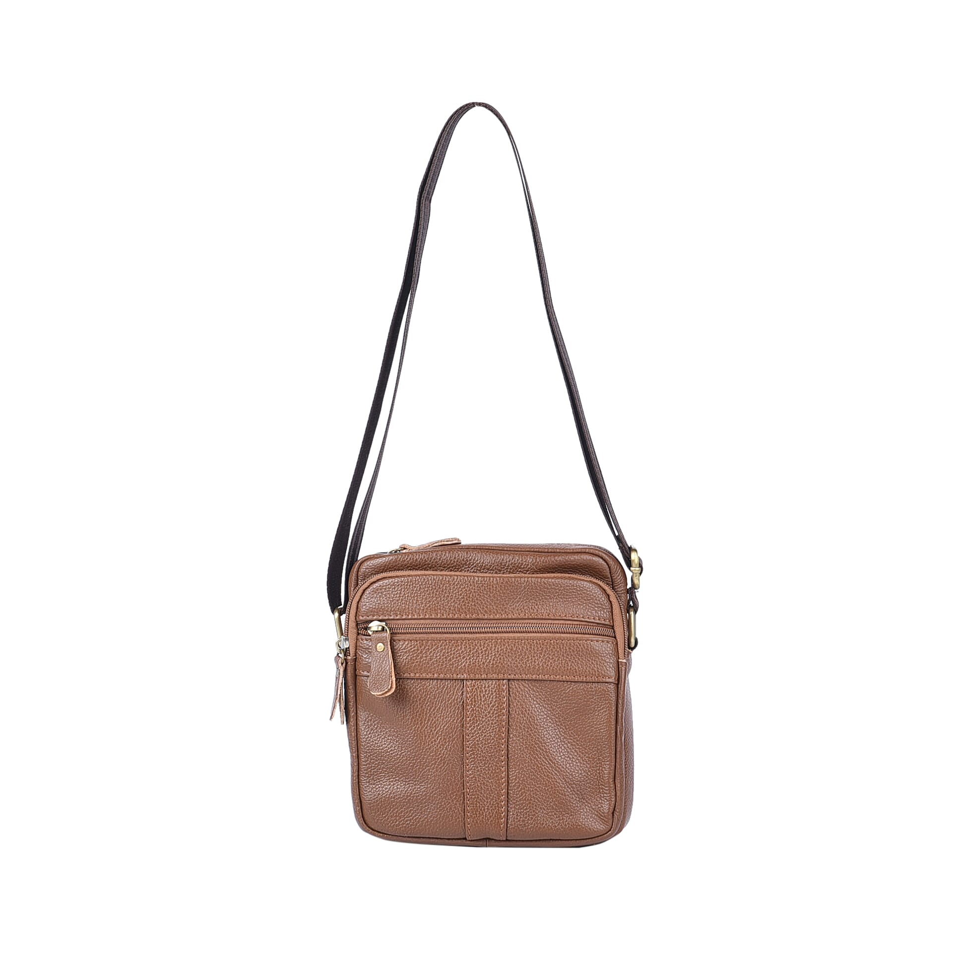 Hong Kong Closeout Collection 100% Genuine Leather Crossbody Bag with Adjustable Long Strap (Size 21x18x7Cm) - Brown