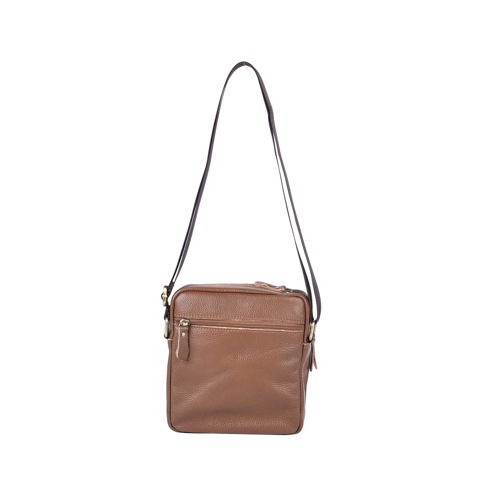 Hong Kong Closeout Collection 100% Genuine Leather Crossbody Bag with Adjustable Long Strap (Size 21x18x7Cm) - Brown