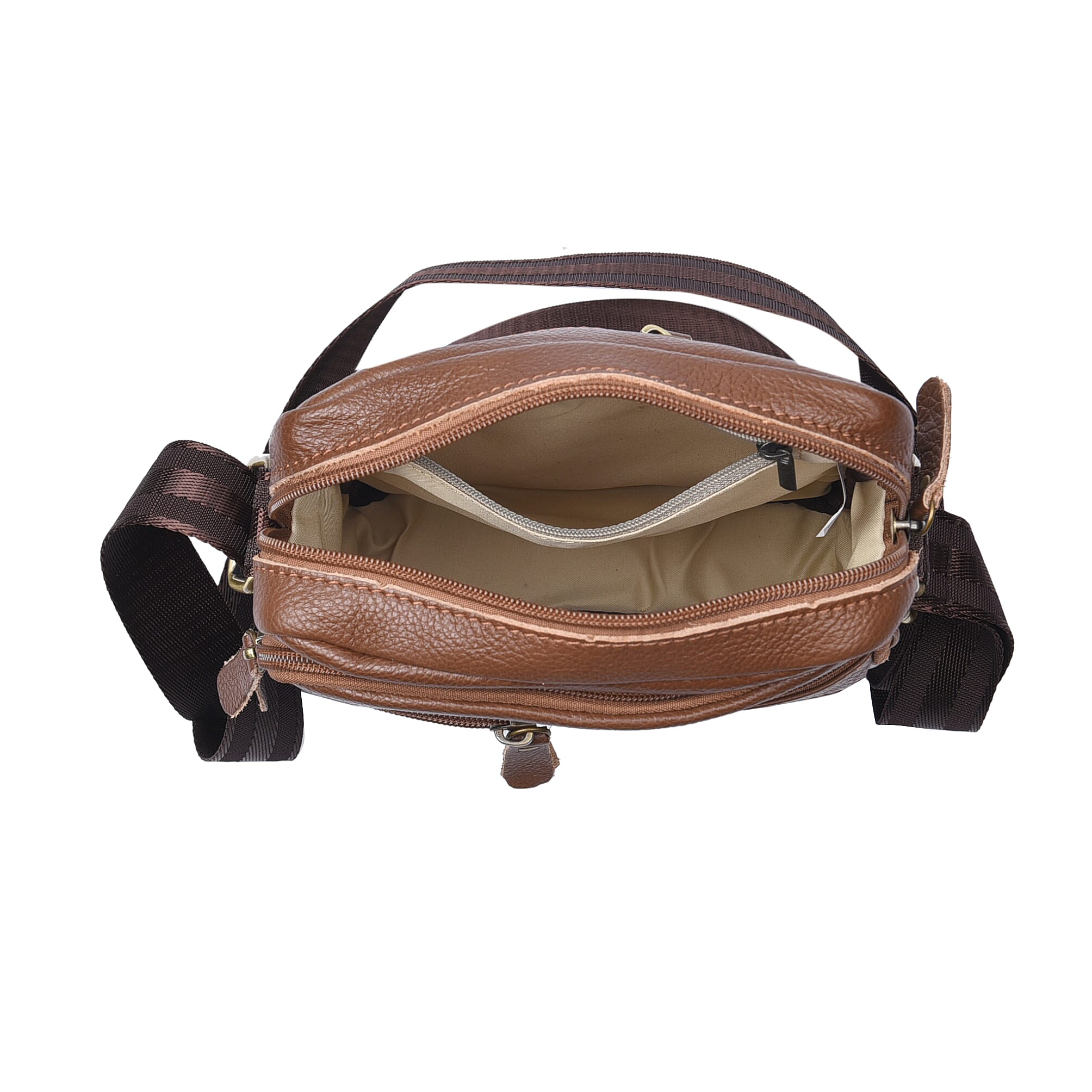 Hong Kong Closeout Collection 100% Genuine Leather Crossbody Bag with Adjustable Long Strap (Size 21x18x7Cm) - Brown