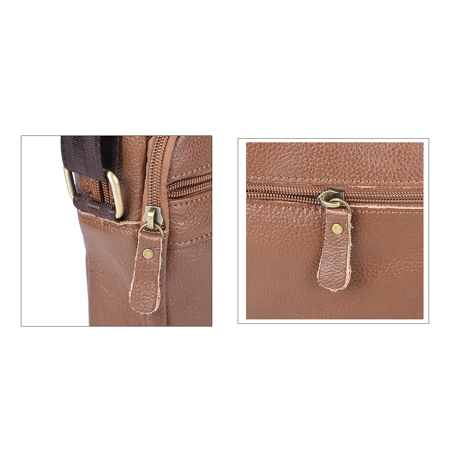 Hong Kong Closeout Collection 100% Genuine Leather Crossbody Bag with Adjustable Long Strap (Size 21x18x7Cm) - Brown