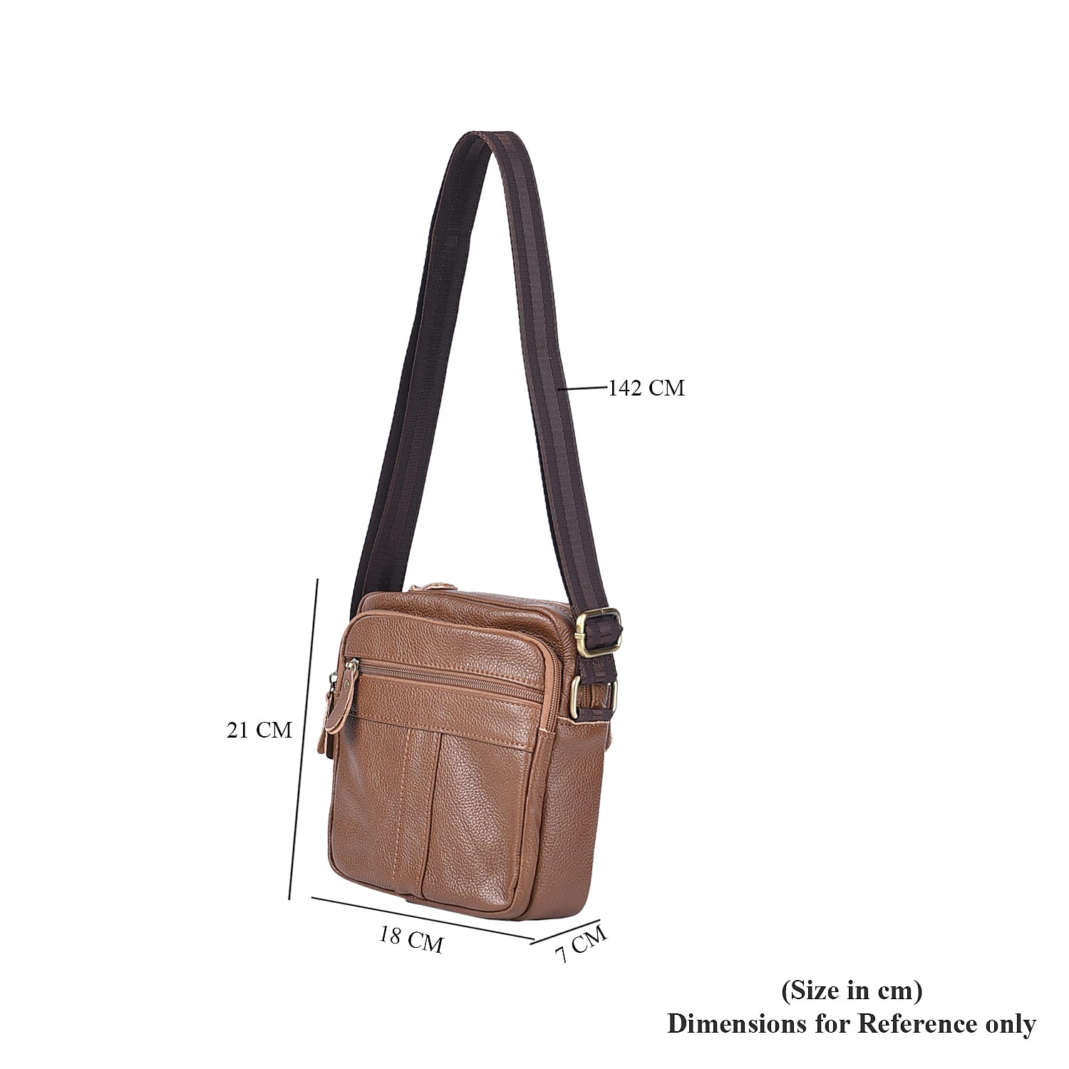 Hong Kong Closeout Collection 100% Genuine Leather Crossbody Bag with Adjustable Long Strap (Size 21x18x7Cm) - Brown
