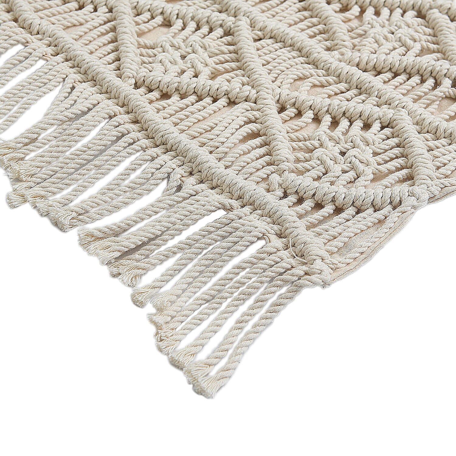 Set of 2 - Handmade 100% Cotton Macrame Cushion Cover with Zipper (Size 40 Cm) - Ivory