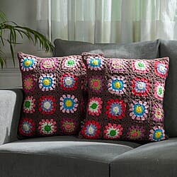 Set of 2 - 100% Cotton Crochet Cushion Cover with Zipper Closure (Size 16 Cm)