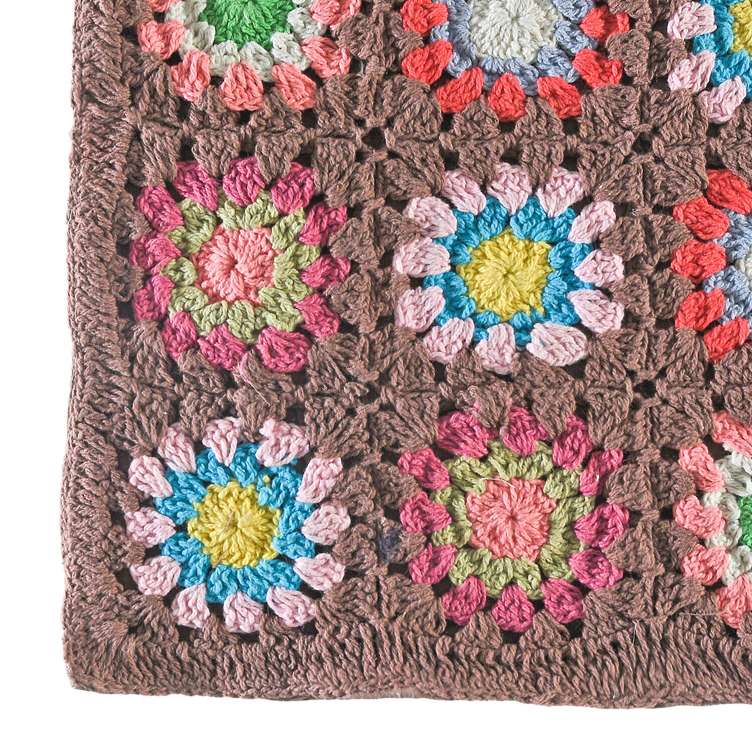 Set of 2 - Handmade 100% Cotton Crochet Cushion Cover with Zipper Closure (Size 16 Cm) - Brown & Multi