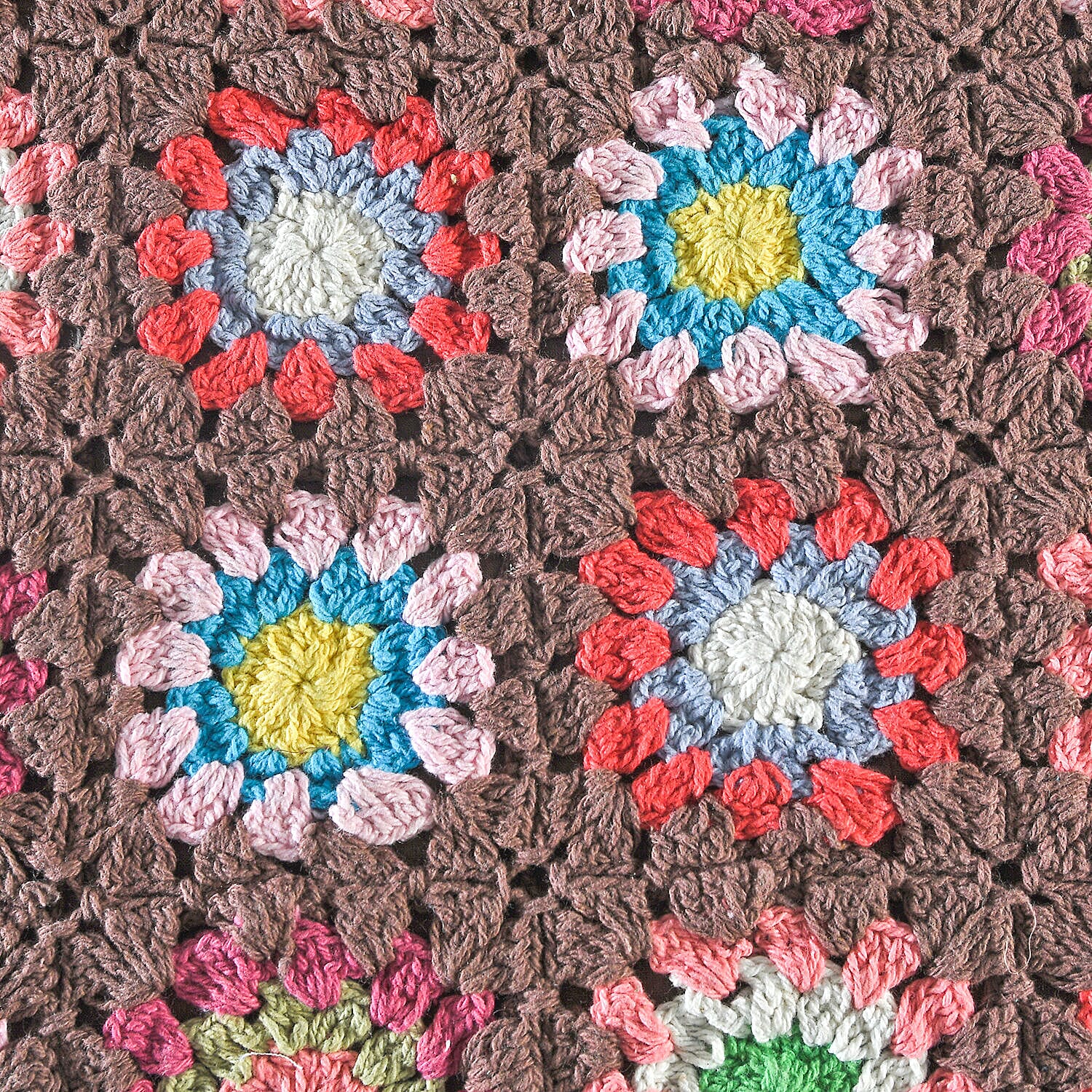 Set of 2 - Handmade 100% Cotton Crochet Cushion Cover with Zipper Closure (Size 16 Cm) - Brown & Multi