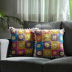 Set of 2 - 100% Cotton Crochet Cushion Cover with Zipper Closure (Size 16 Cm)