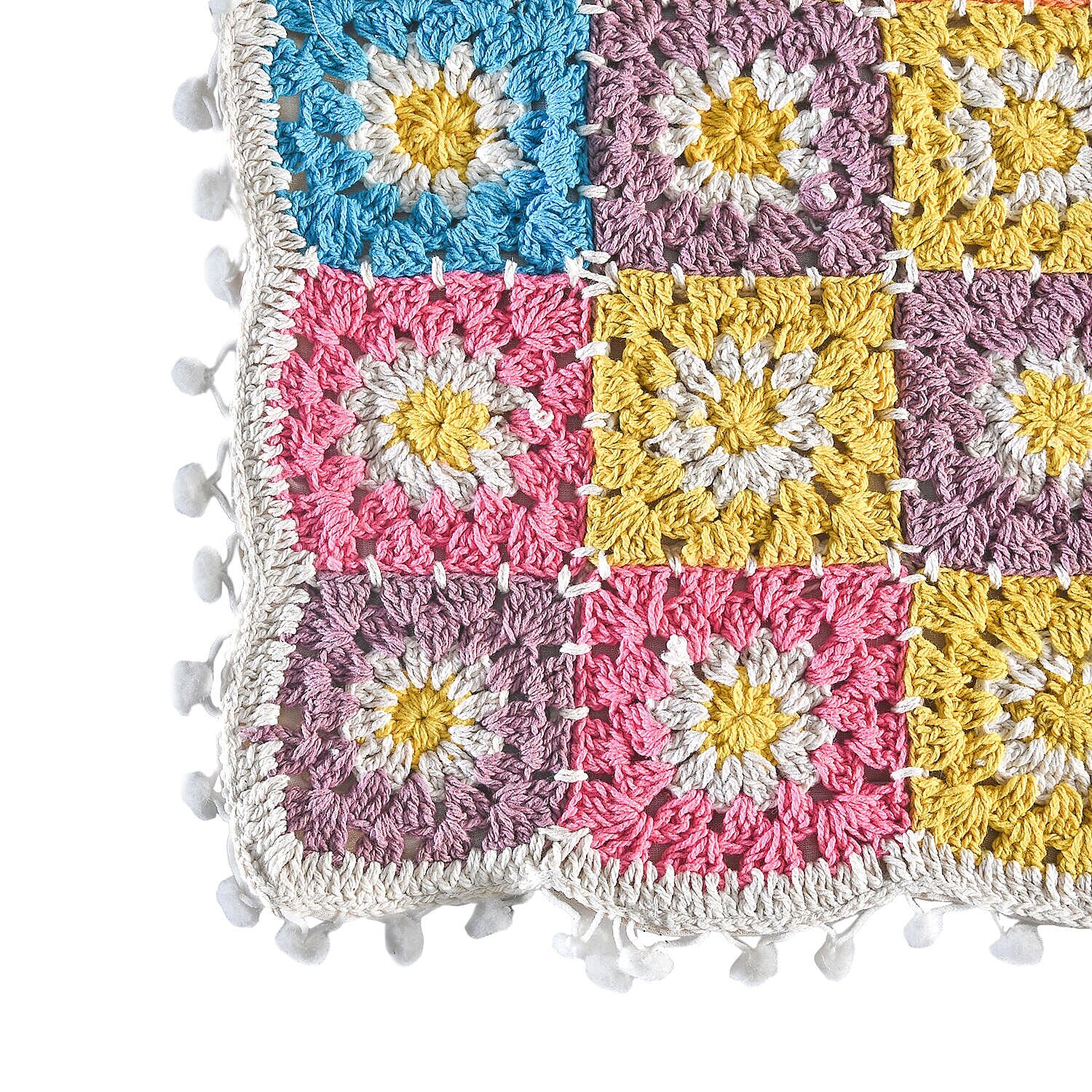 Set of 2 - Handmade 100% Cotton Crochet Cushion Cover with Zipper Closure (Size 16 Cm) - Yellow & Multi