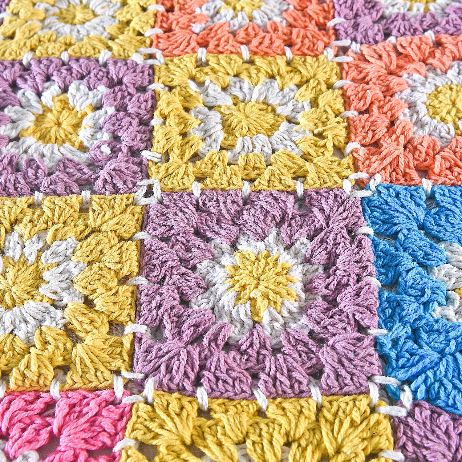 Set of 2 - Handmade 100% Cotton Crochet Cushion Cover with Zipper Closure (Size 16 Cm) - Yellow & Multi