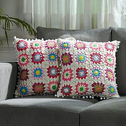 Set of 2 - 100% Cotton Crochet Cushion Cover with Zipper Closure (Size 16 Cm)