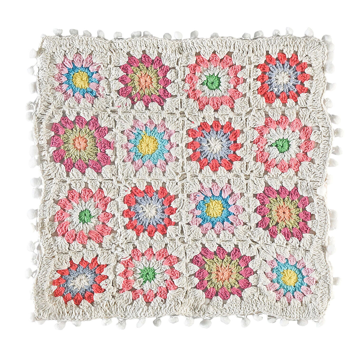 Set of 2 - Handmade 100% Cotton Crochet Cushion Cover with Zipper Closure (Size 16 Cm) - Off White