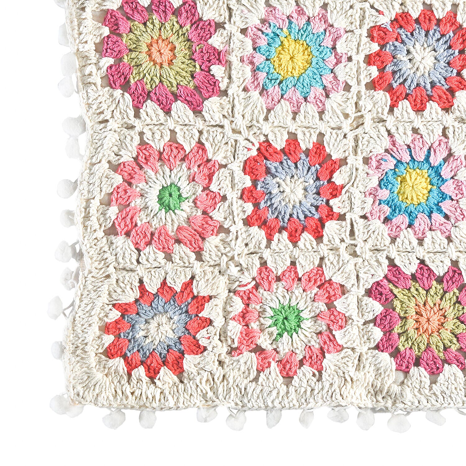 Set of 2 - Handmade 100% Cotton Crochet Cushion Cover with Zipper Closure (Size 16 Cm) - Off White