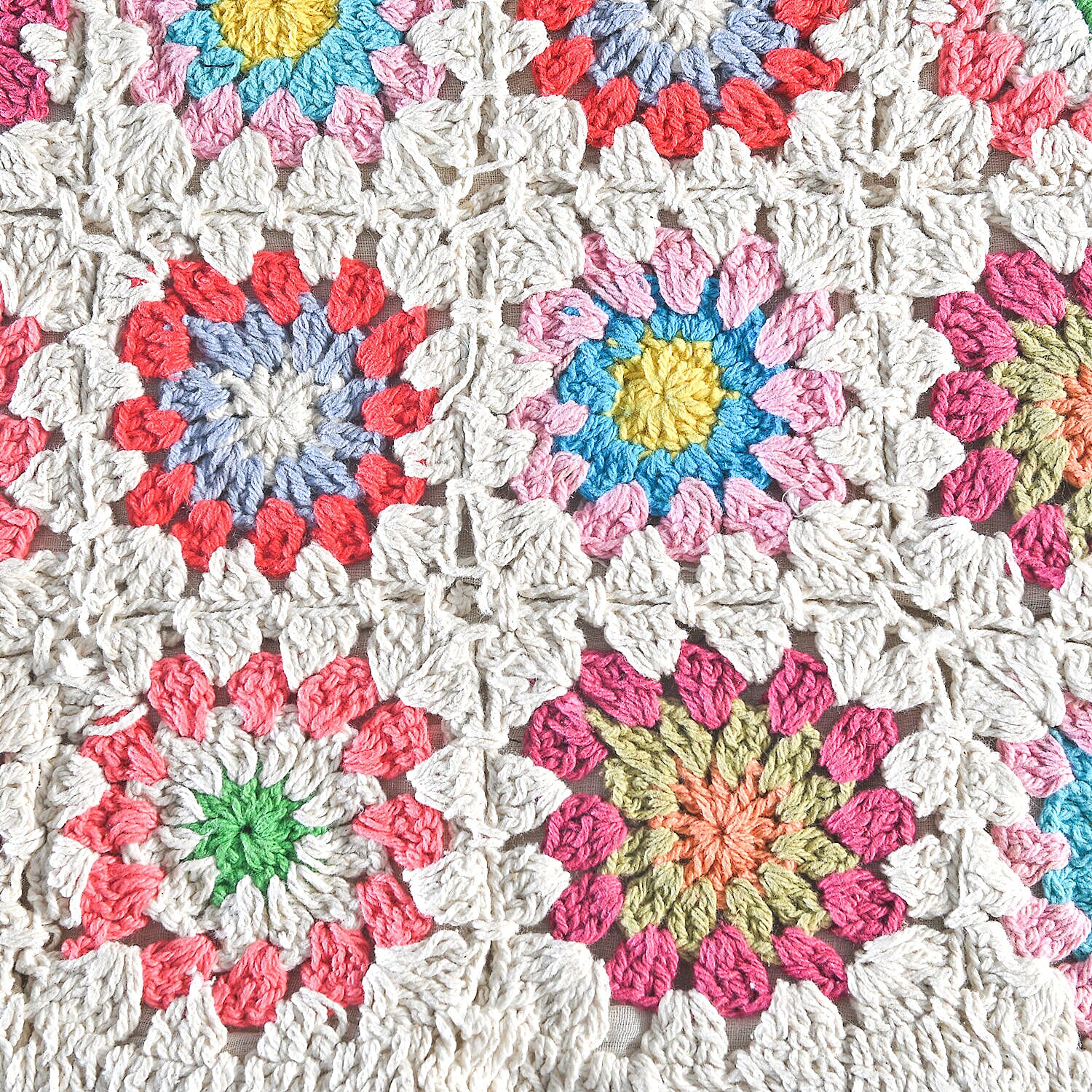 Set of 2 - Handmade 100% Cotton Crochet Cushion Cover with Zipper Closure (Size 16 Cm) - Off White