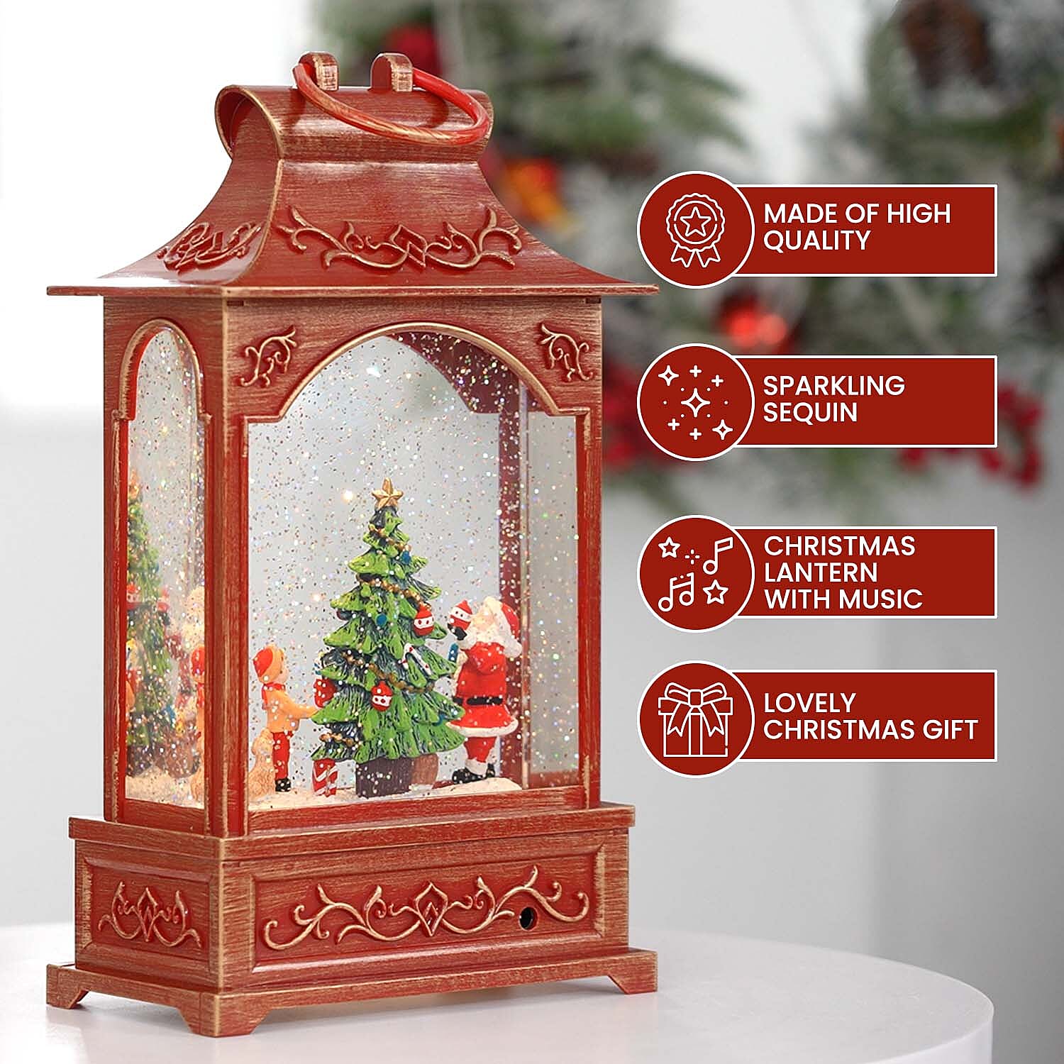 Christmas Santa Claus Musical Lantern with USB Cable (Require 3 AA Battery - Not Included)