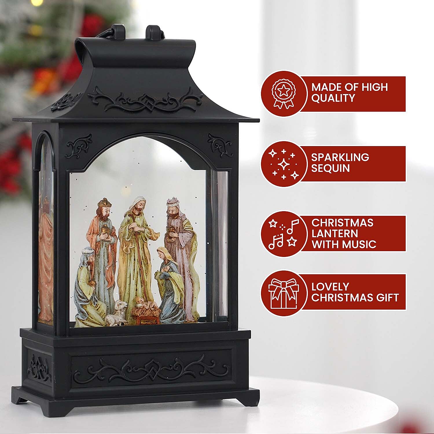 Holy Family Lantern with Music and USB Cable (Require 3xAA Battery Not Included) - Warm Light