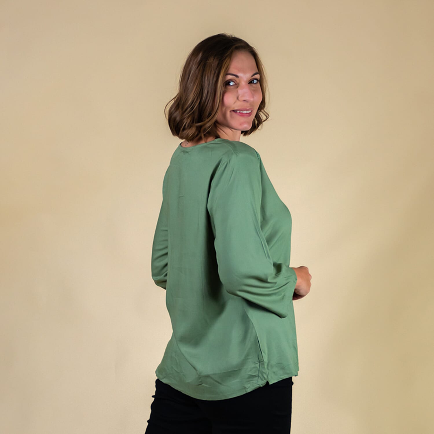 TAMSY 100% Viscose Plain Top (Size 18) - Olive Green