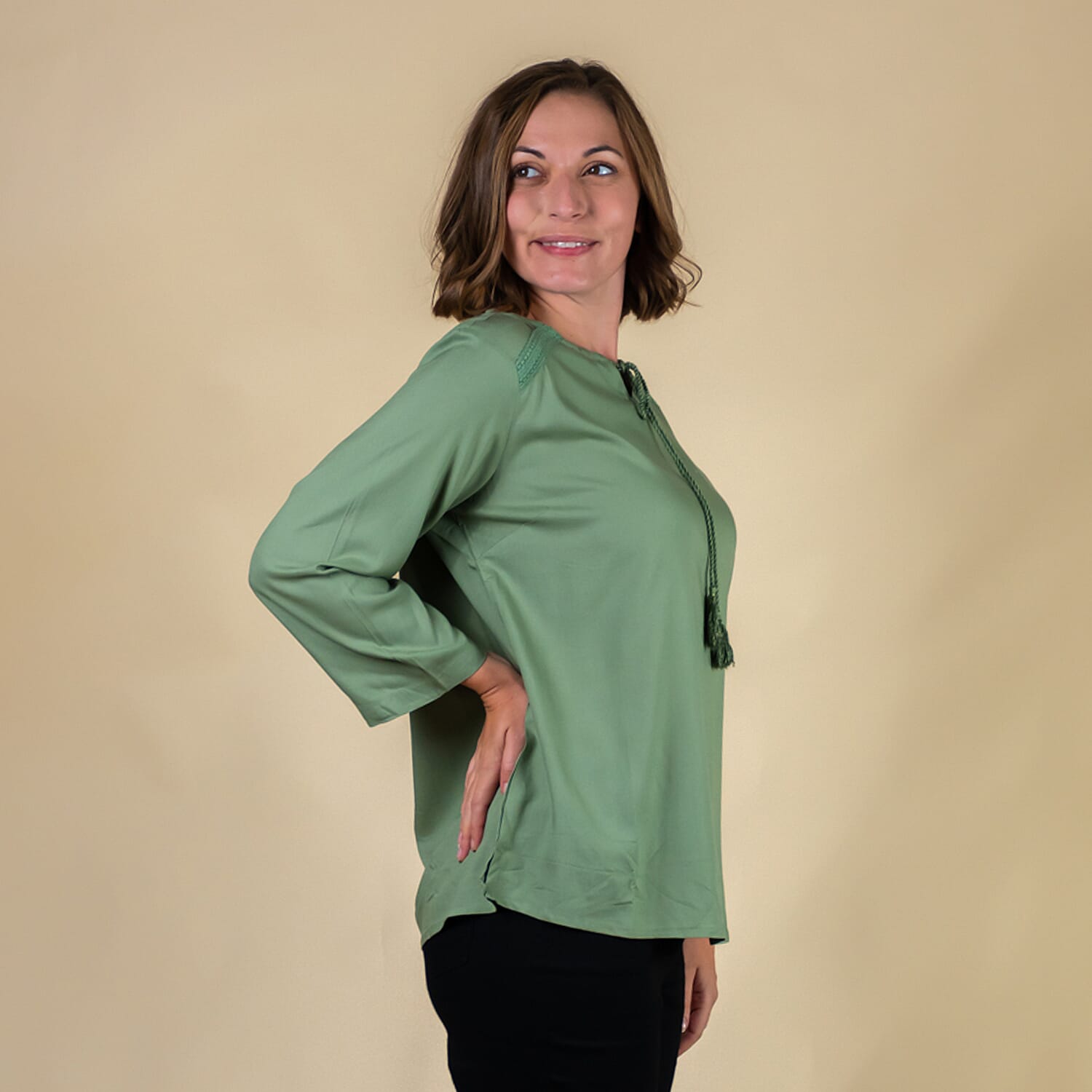 TAMSY 100% Viscose Plain Top (Size 18) - Olive Green