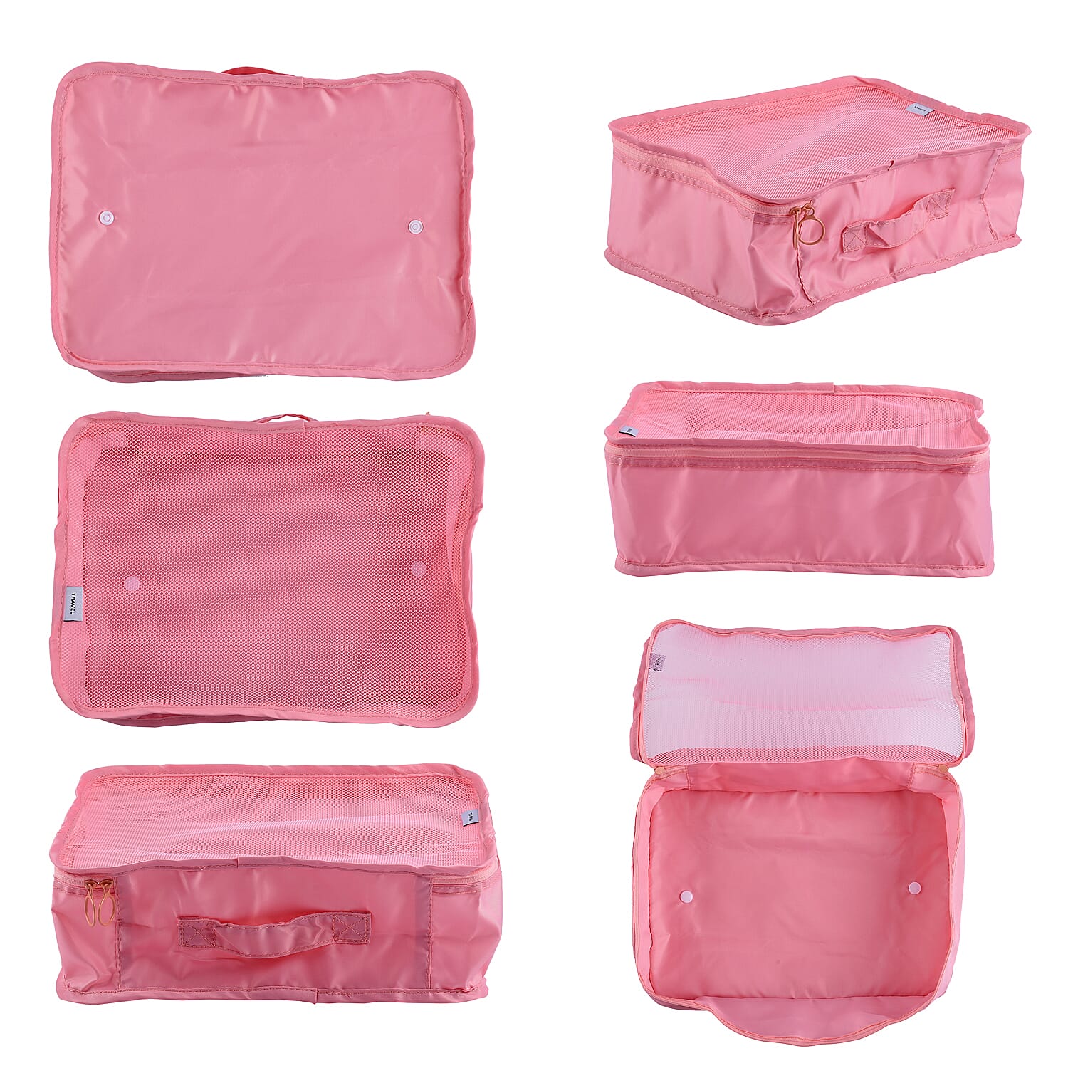 Set of 7 - Luggage Organiser Set (Includes Large Bag, Small Bag, Medium Bag, Extra Small Bag, Landry Bag, Shoe Bag and Flat Bag) - Pink Colour