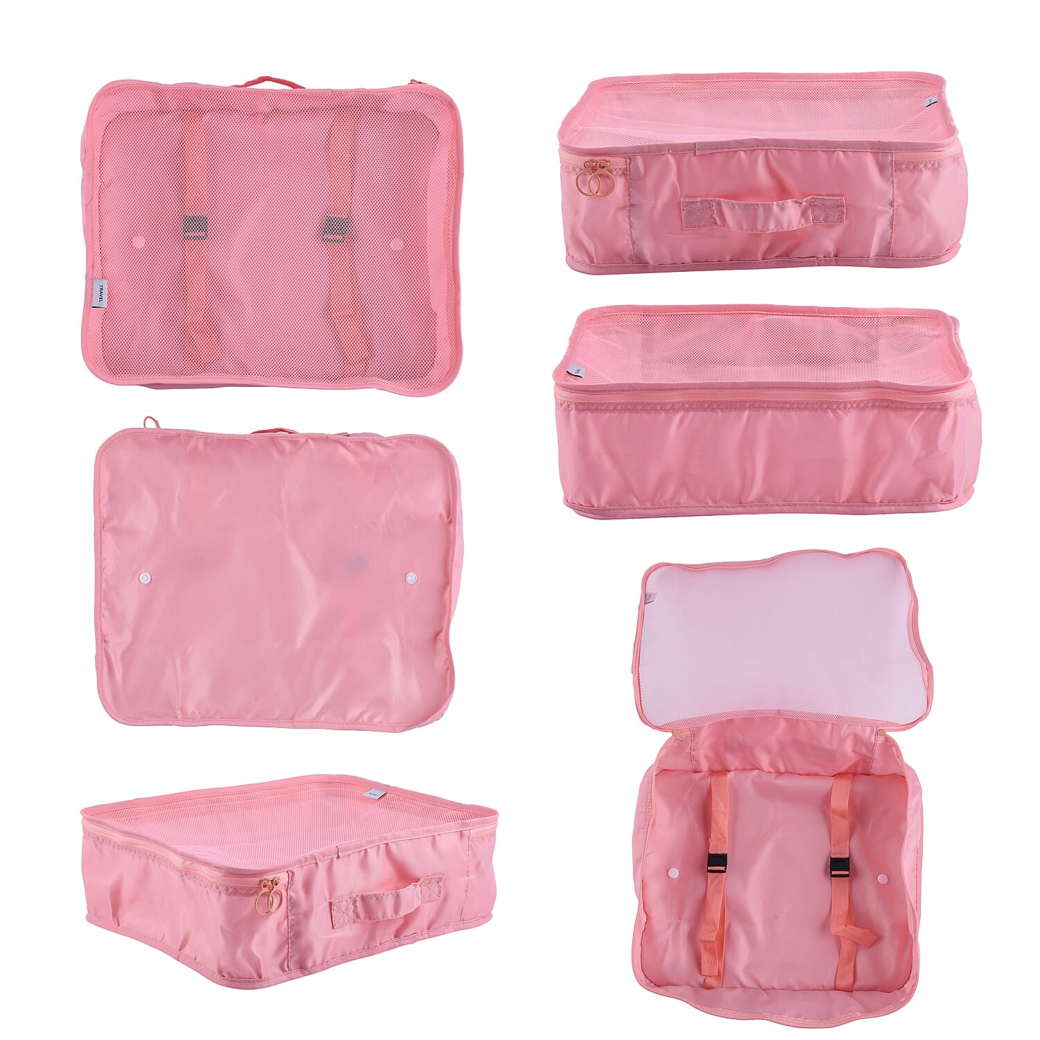 Set of 7 - Luggage Organiser Set (Includes Large Bag, Small Bag, Medium Bag, Extra Small Bag, Landry Bag, Shoe Bag and Flat Bag) - Pink Colour