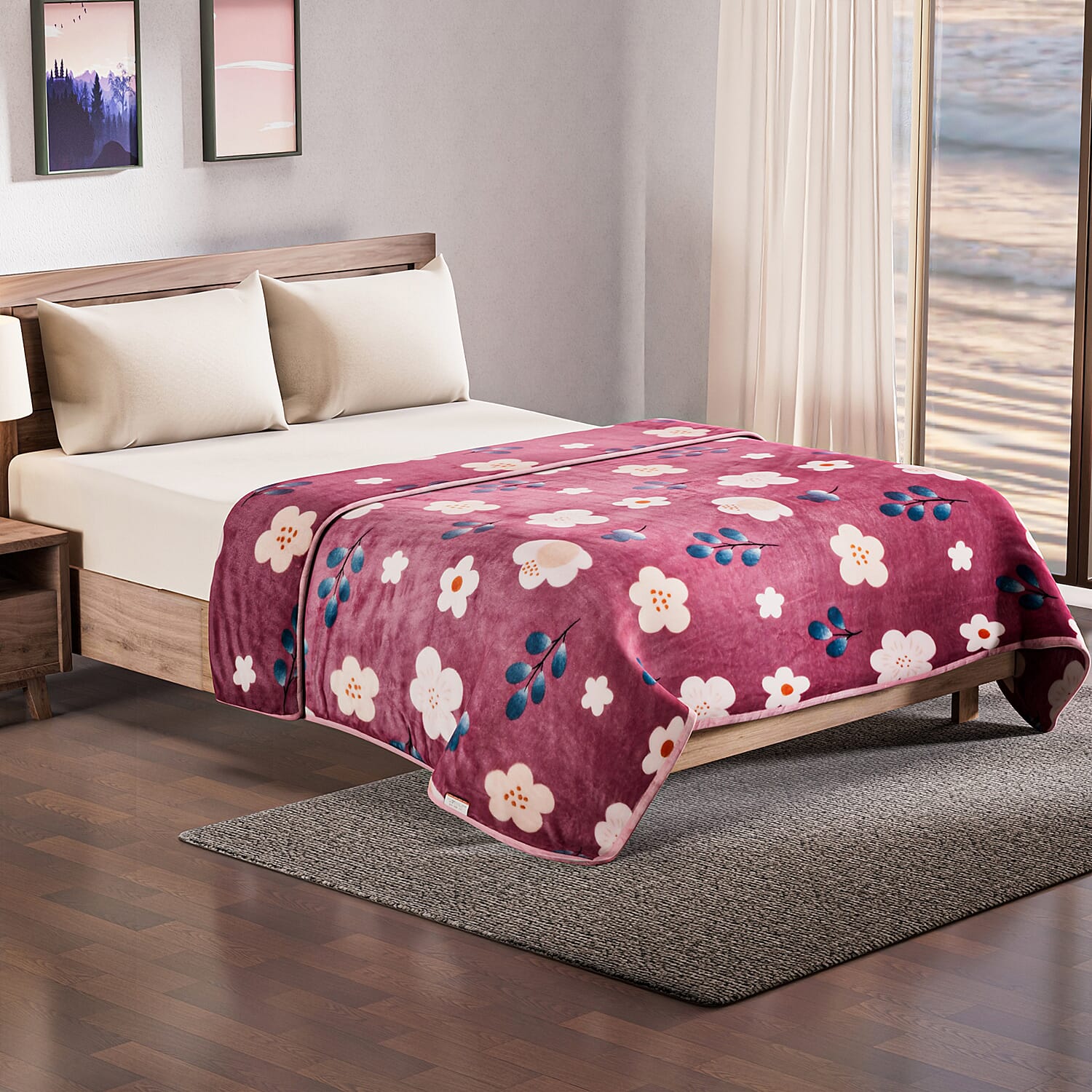 Super Soft Floral Blanket (200x150cm) - Maroon