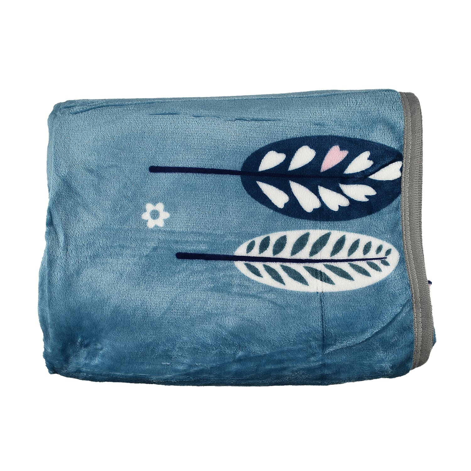 Flannel Small Contemporary Leaf Printed Blanket (King Size, 200x150 cm) - Light Blue
