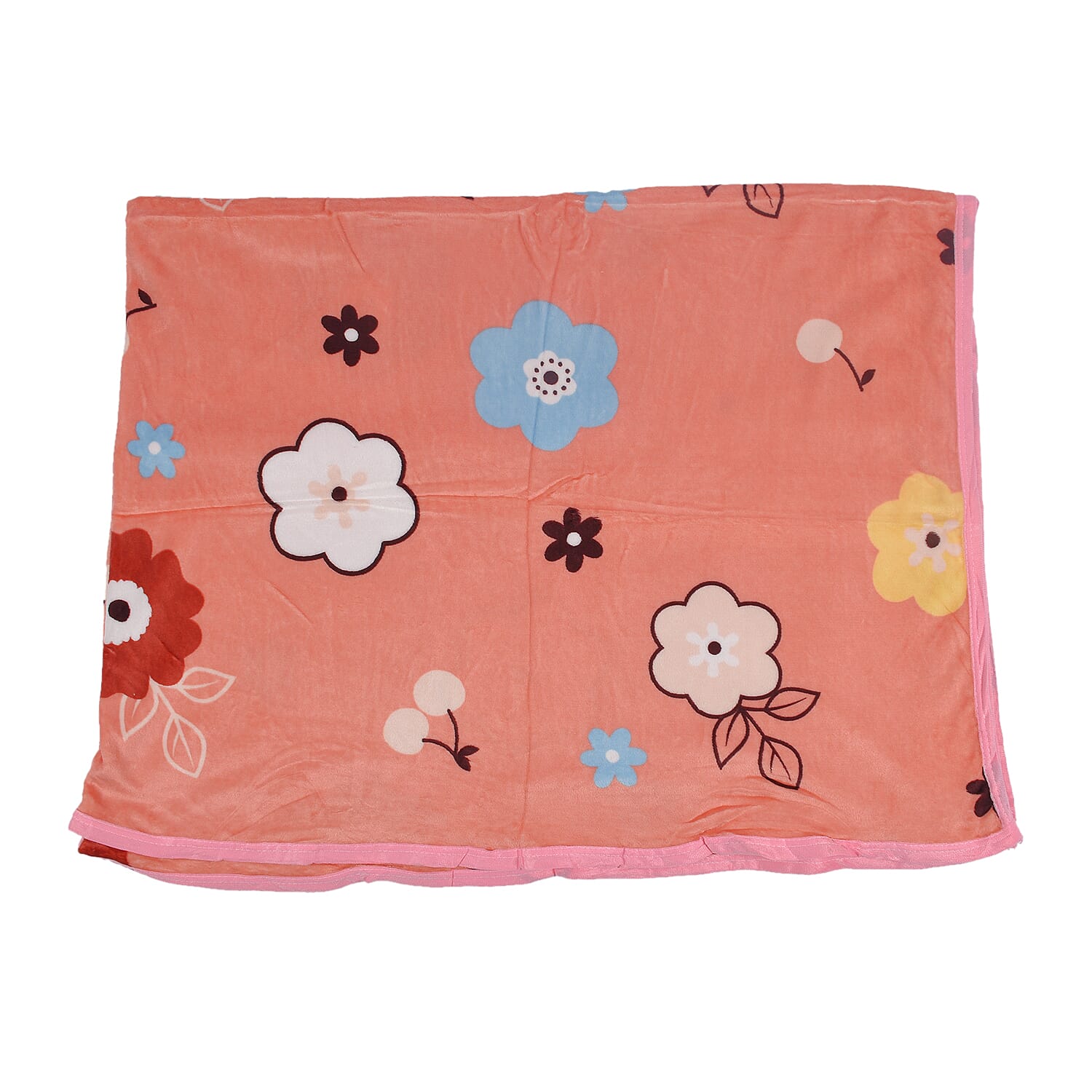 Flannel Floral Printed Blanket (King Size, 200x150 cm) - Orange