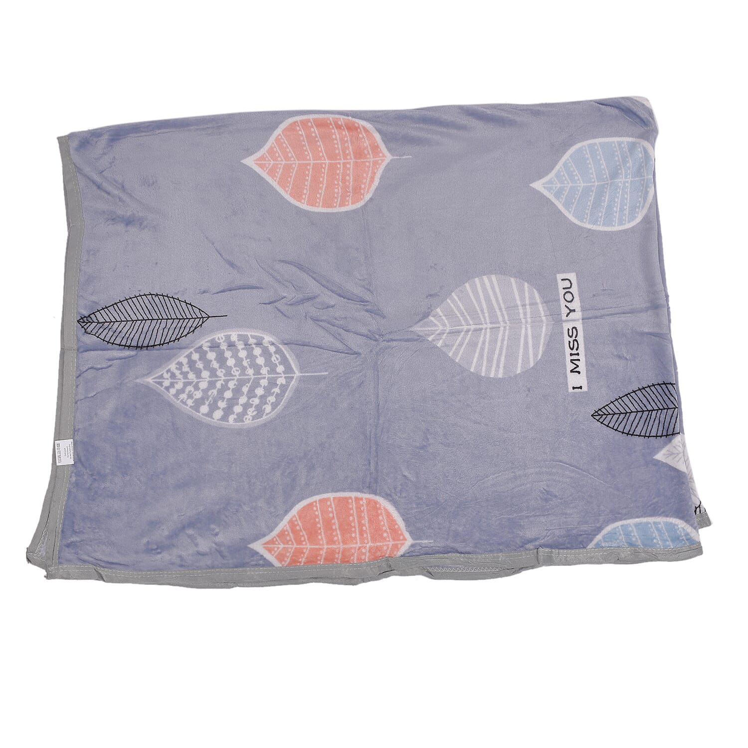 Flannel Leaf Printed Blanket - I Miss You  (King Size, 200x150 cm) - Grey