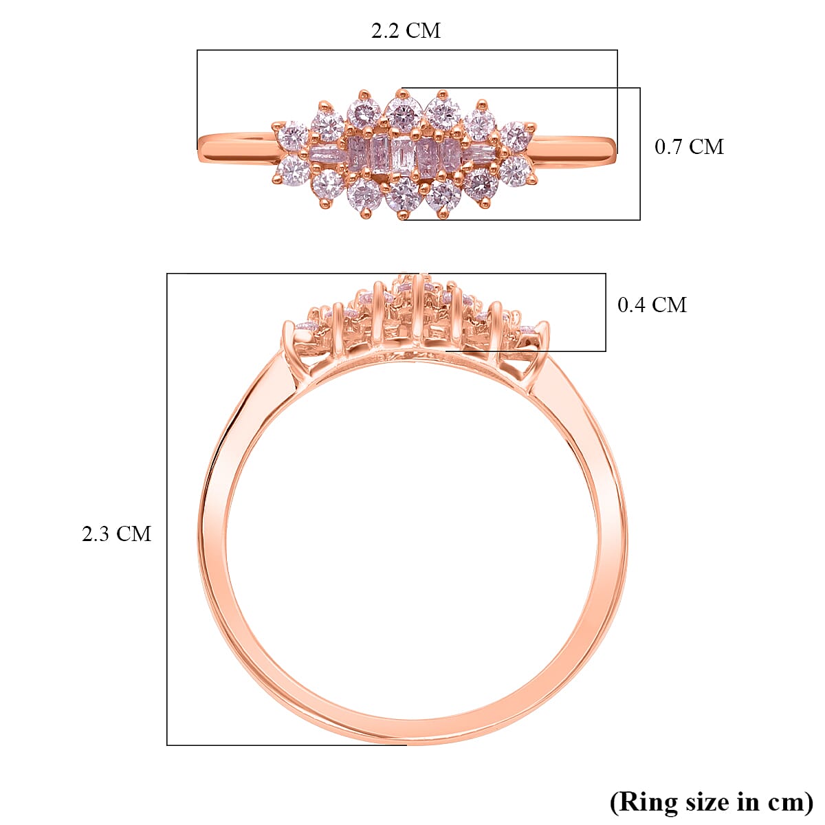 9K Rose Gold SGL Certified Natural Pink Diamond Boat Ring 0.33 Ct.