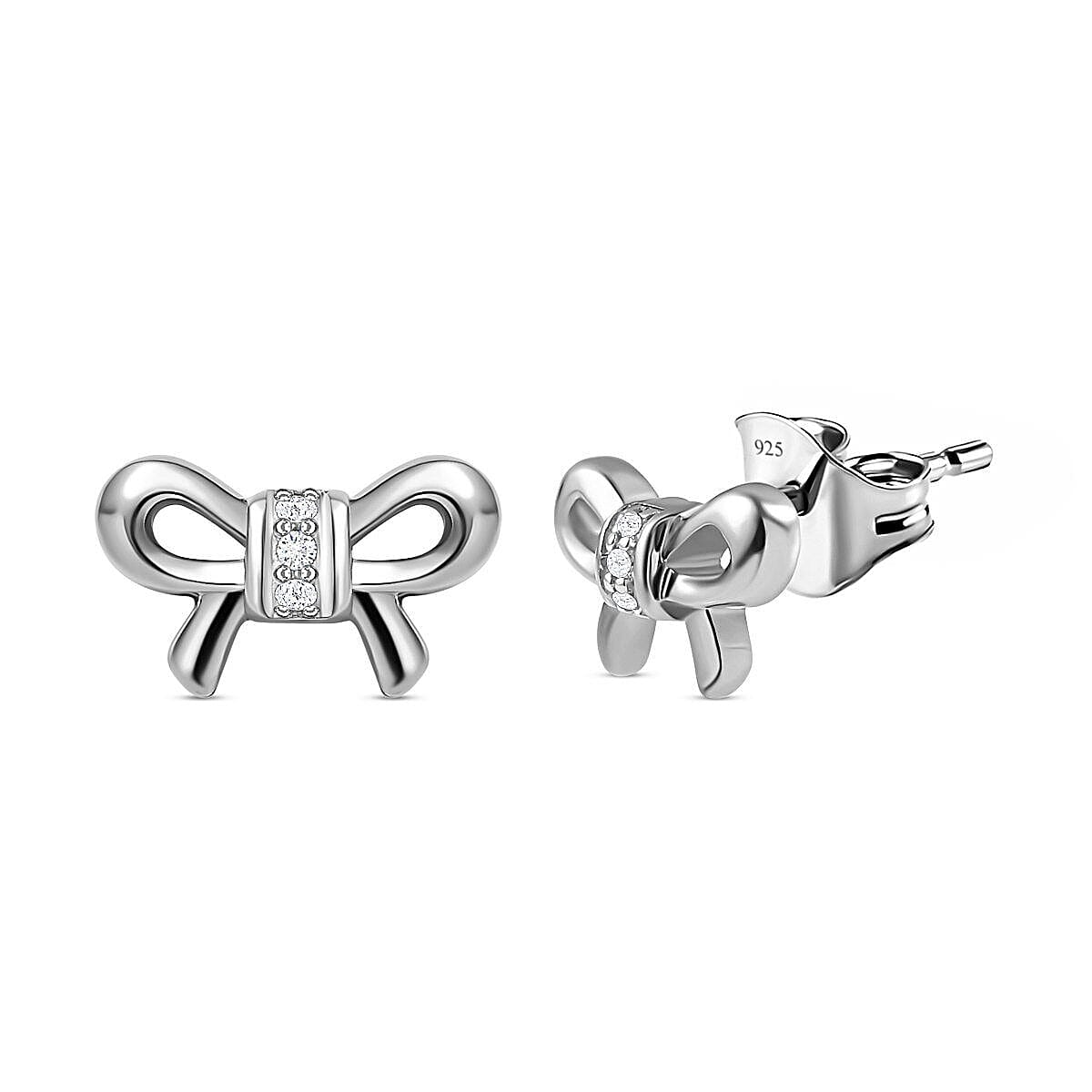 Diamond Stud Push Post Earrings in Platinum Overlay Sterling Silver 0.030 Ct.