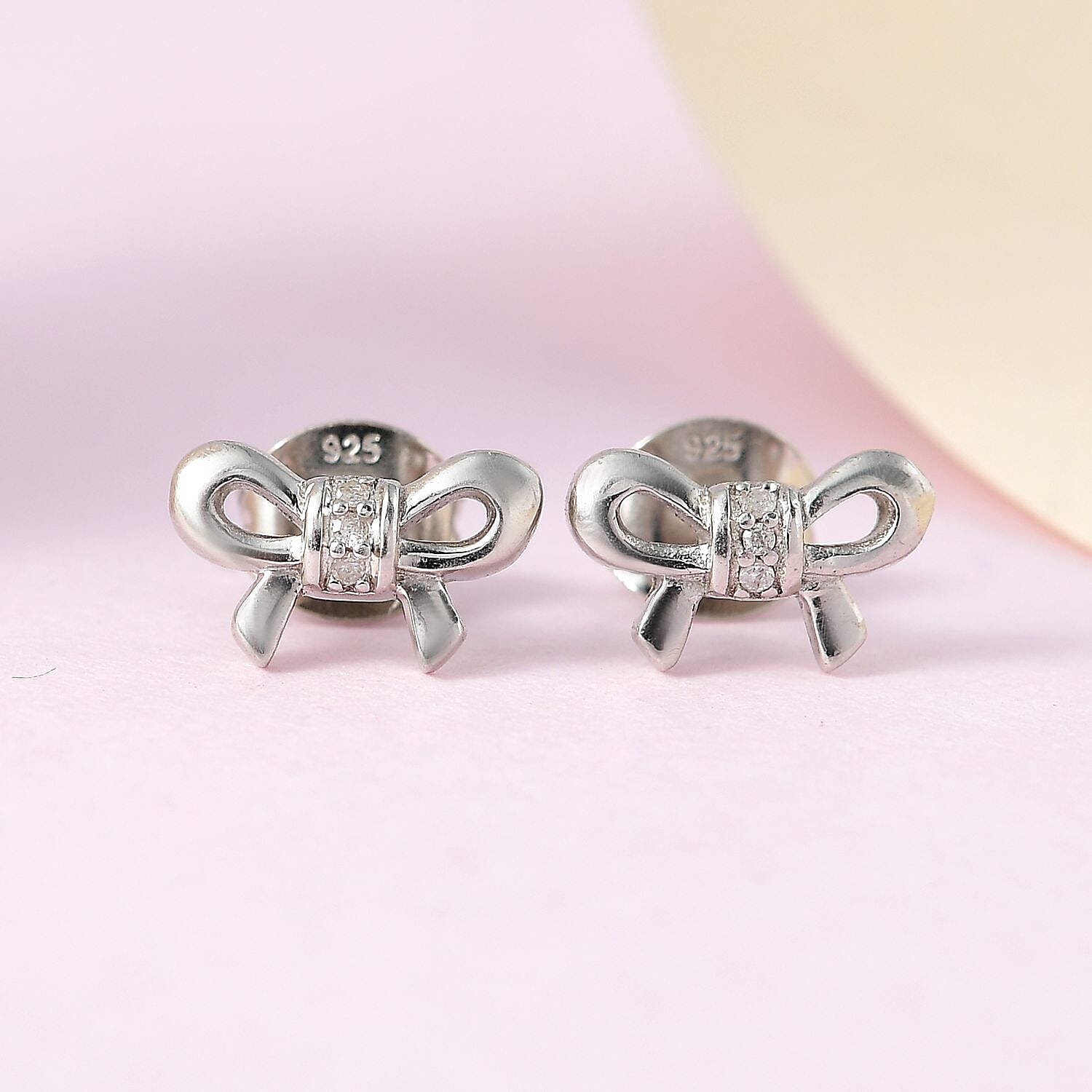 Diamond Stud Push Post Earrings in Platinum Overlay Sterling Silver 0.030 Ct.