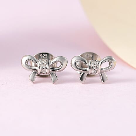 Diamond Stud Earrings (with Push Back) in Platinum Overlay Sterling Silver 0.030 Ct.