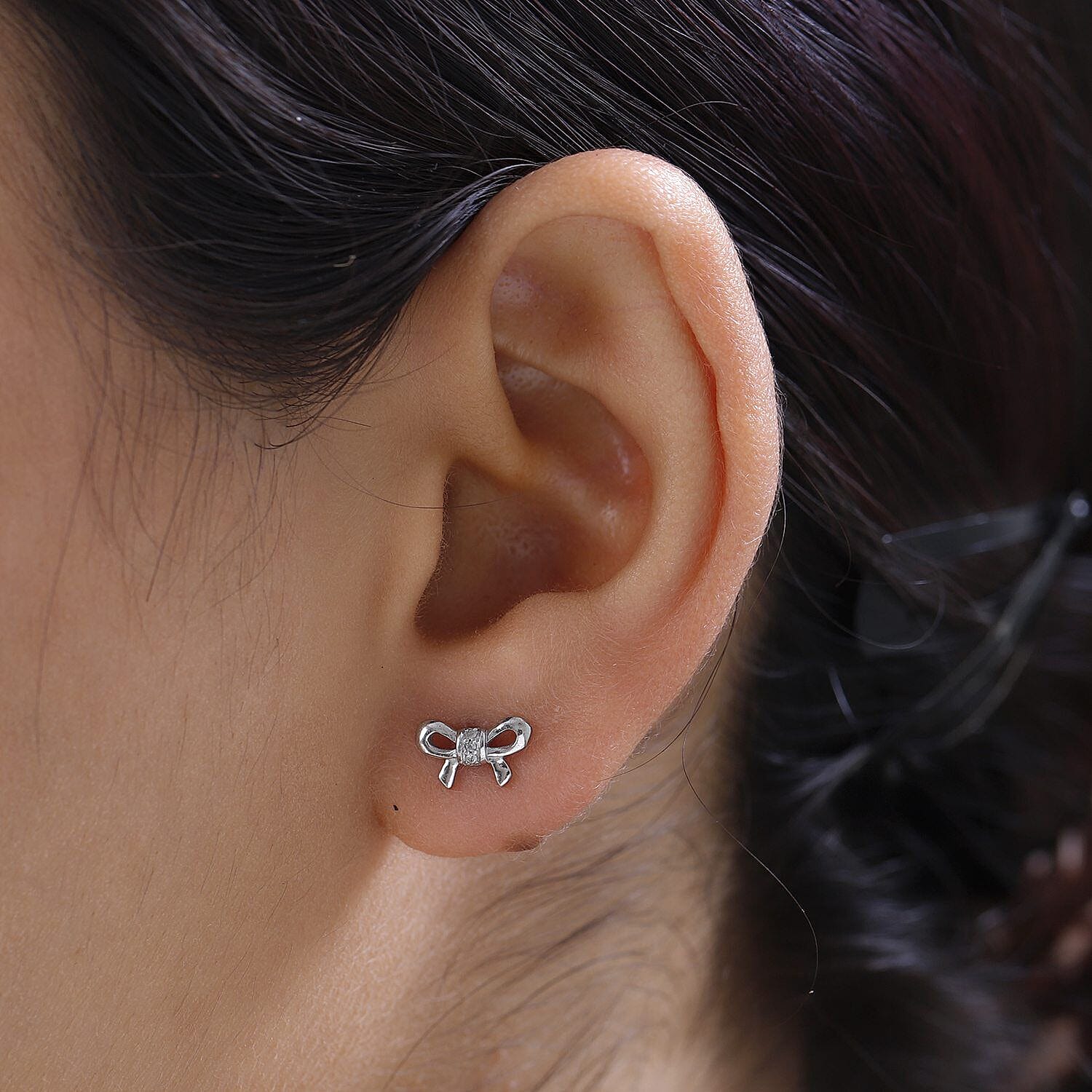 Diamond Stud Push Post Earrings in Platinum Overlay Sterling Silver 0.030 Ct.