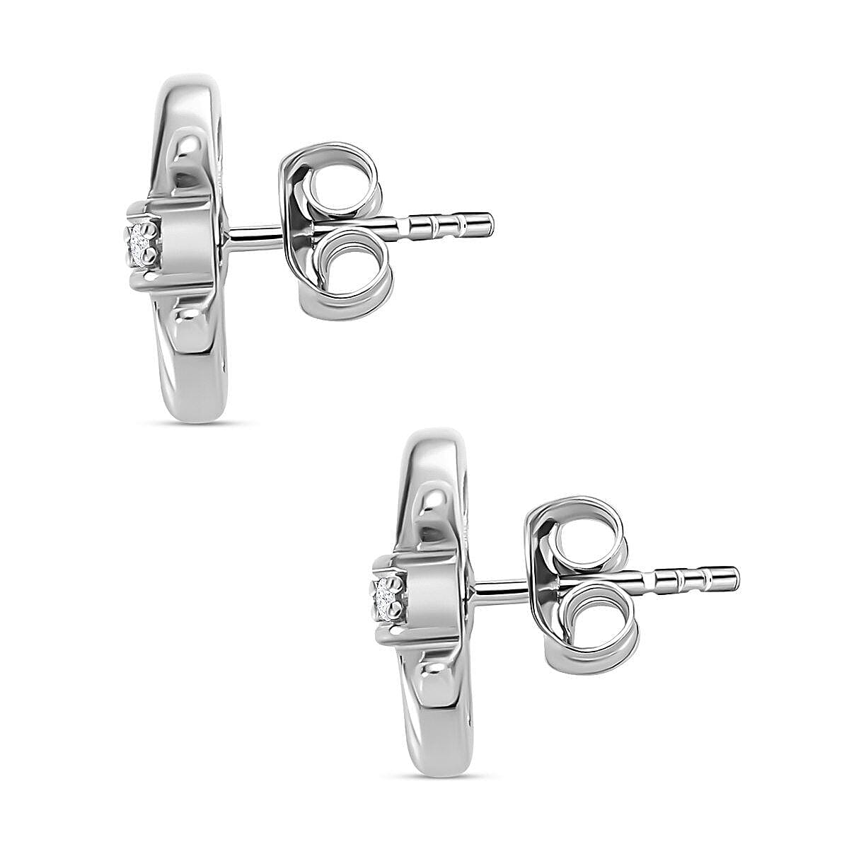 Diamond Stud Push Post Earrings in Platinum Overlay Sterling Silver 0.030 Ct.