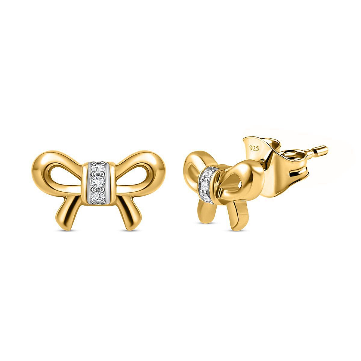Diamond Stud Earrings (with Push Post) in 18K Vermeil Yellow Gold Plated Sterling Silver