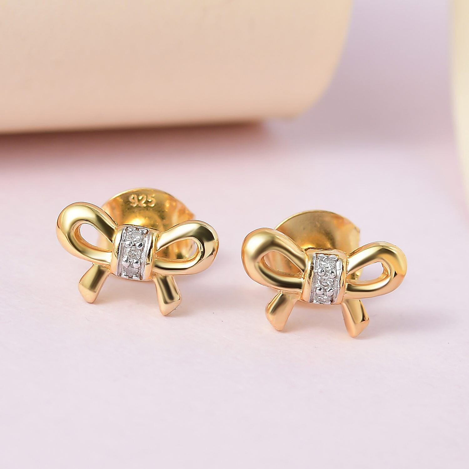Diamond Stud Earrings (with Push Post) in 18K Vermeil Yellow Gold Plated Sterling Silver
