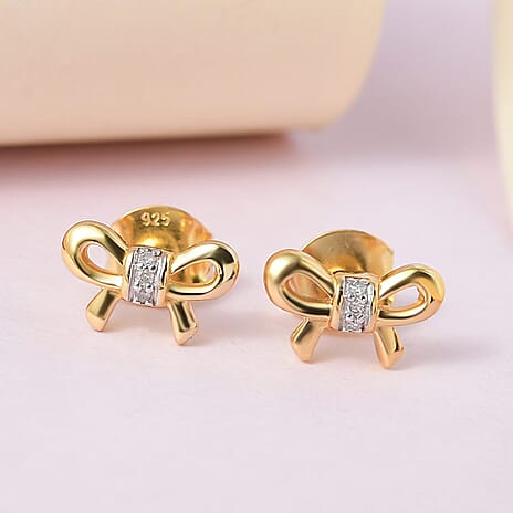 Diamond Stud Earrings (with Push Post) in 18K Vermeil Yellow Gold Plated Sterling Silver