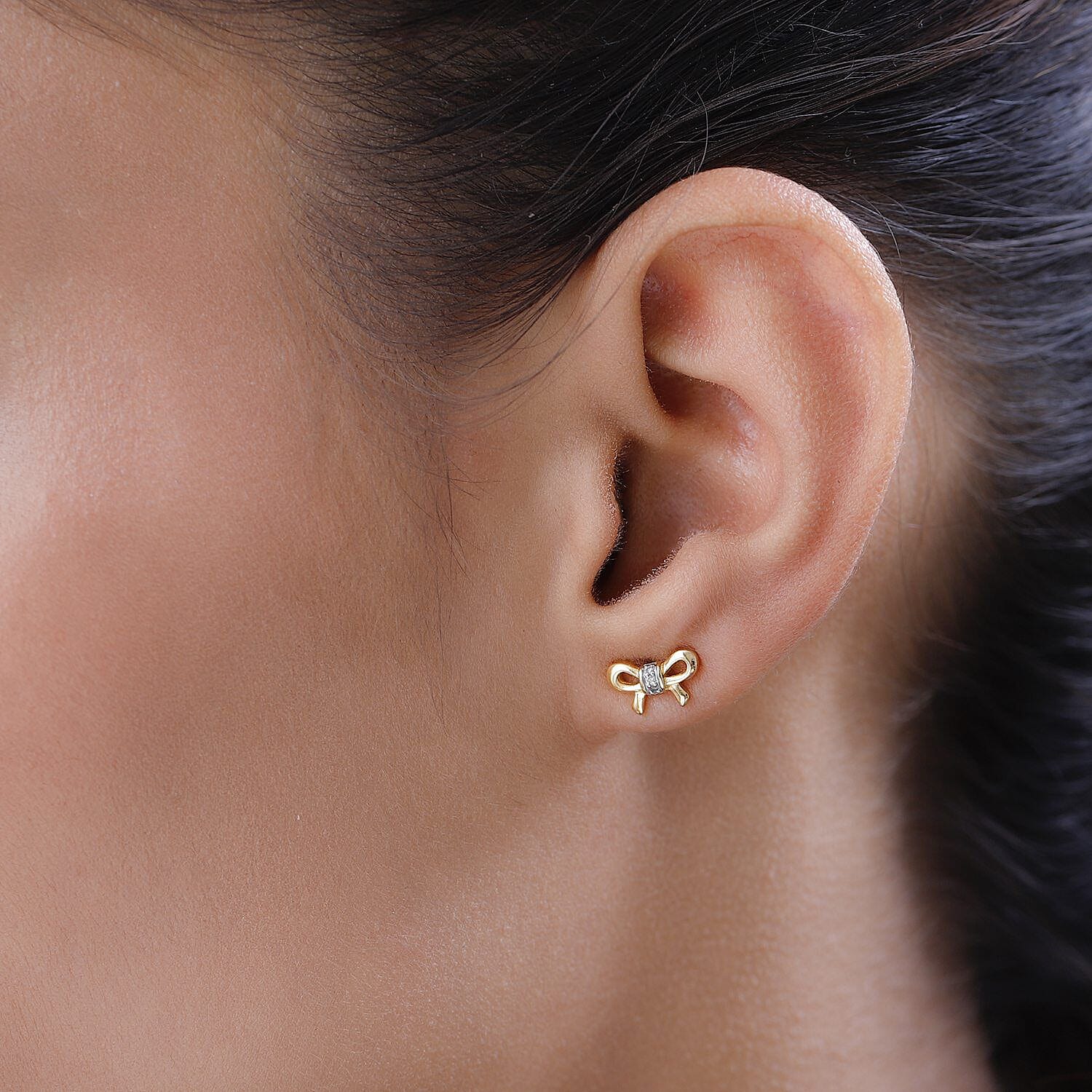 Diamond Stud Earrings (with Push Post) in 18K Vermeil Yellow Gold Plated Sterling Silver