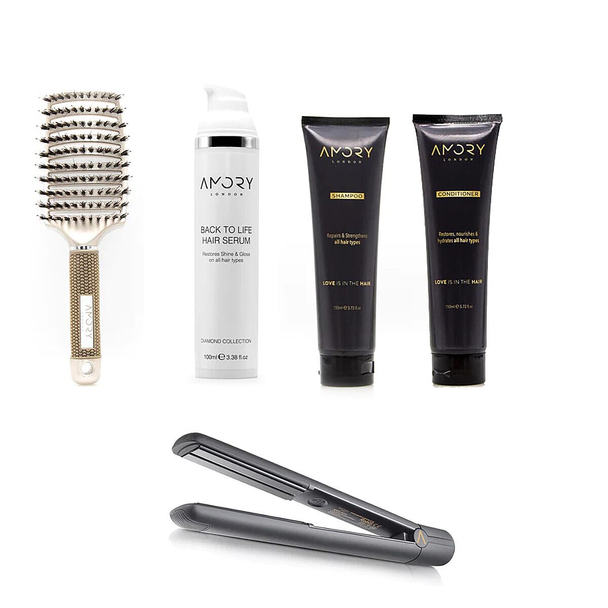 Amory Hair Bundle (Incl. Infrared Straightener, Hair Restore Shampoo & Conditioner, Diamond Serum and Lux Brush)