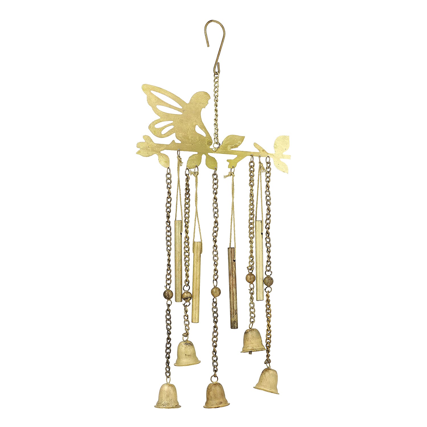Closeout Deal Antique Look Brass Finish Metal Wind Chime with Miniature Bells - Fairy